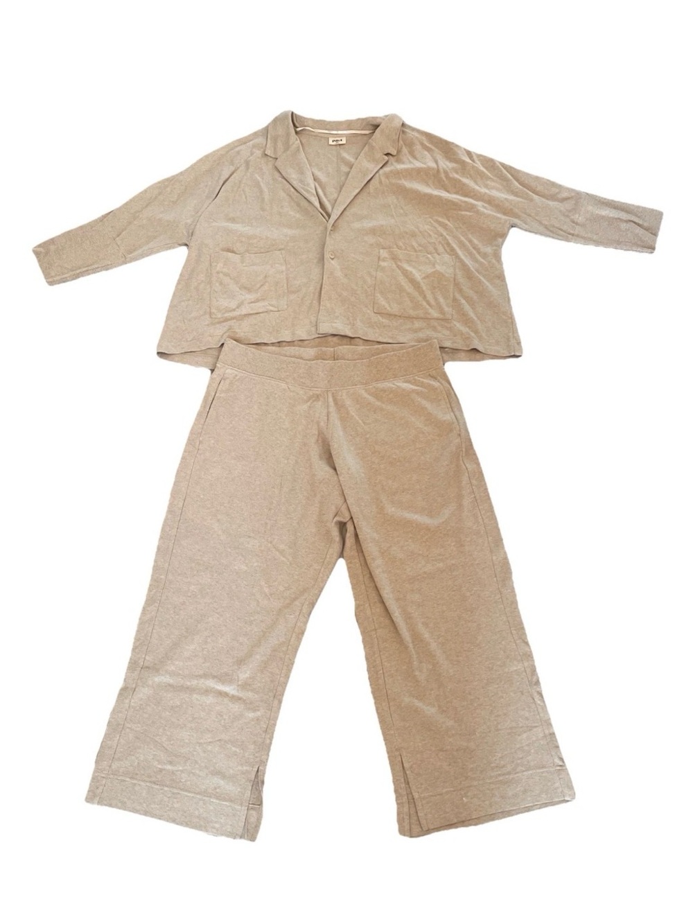Pact Organic Cotton Airplane Travel Set Cardi Wide Leg Pant Oatmeal Heather 3XL